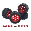 4 Pack RC Car Wheels and Rubber Tires with Wheel Hubs for 1/12 1/14 1/16 1/18 Scale Models- Red view 1
