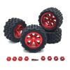4 Pack RC Car Wheels and Rubber Tires with Wheel Hubs for 1/12 1/14 1/16 1/18 Scale Models- Red view 2