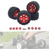 4 Pack RC Car Wheels and Rubber Tires with Wheel Hubs for 1/12 1/14 1/16 1/18 Scale Models- Red view 4