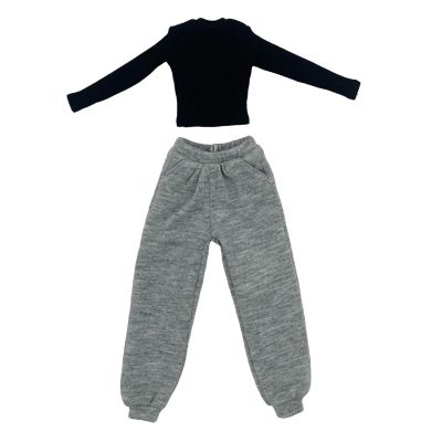 1/6 Scale Female Doll Clothes Long Sleeved Sweater and Sweatpants Costume Outfit for 12 Inch Action Figure- Gray and Black