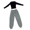1/6 Scale Female Doll Clothes Long Sleeved Sweater and Sweatpants Costume Outfit for 12 Inch Action Figure- Gray and Black view 3
