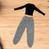 1/6 Scale Female Doll Clothes Long Sleeved Sweater and Sweatpants Costume Outfit for 12 Inch Action Figure- Gray and Black view 4