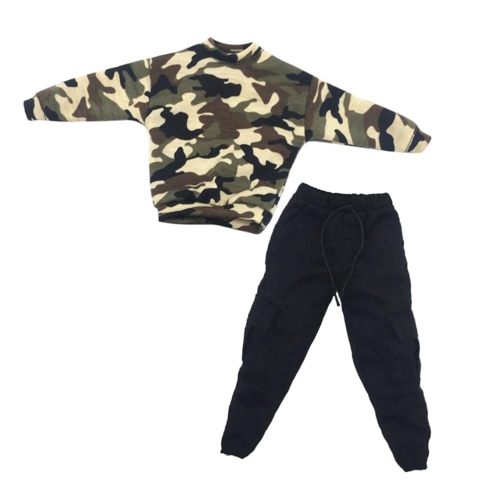 1/6 Scale Action Figure Clothing Set Sweatshirt and Pants for 12 Inch Male Dolls- Black