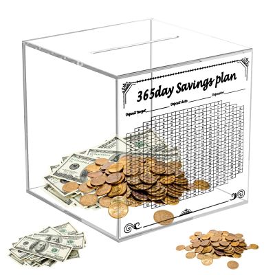 10K Saving Box 5.9 x 5.9in / 7.1 x 7.1in Clear Acrylic Piggy Bank for Money 10000, 365 Day Savings Challenge (7.1 * 7.1in)