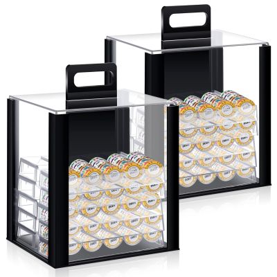 Hiboom 2 Pack Acrylic Poker Chip Case, 1000 Pcs Chips Capacity Chip Trays Set Including Carrier Acrylic Display Case and 10 Pcs Trays Racks Holder (Black)