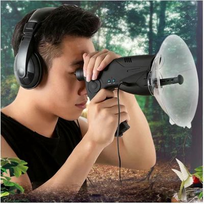 Parabolic Microphone Bionic Ear, 8 Magnification Parabolic Listening Device with Headphone for Birds Listening, Bionic Ear Spy Gadgets for Adults