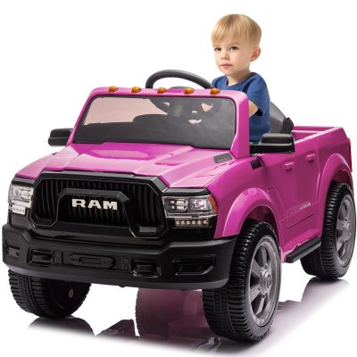 12V Ride on Toys for Kids 4-8, Licensed Ram 2500, Electric Car for Kids, with Remote Control, LED Light/Music/MP3, Back Storage & Cup Holder, Suitable for 3+ (Pink)