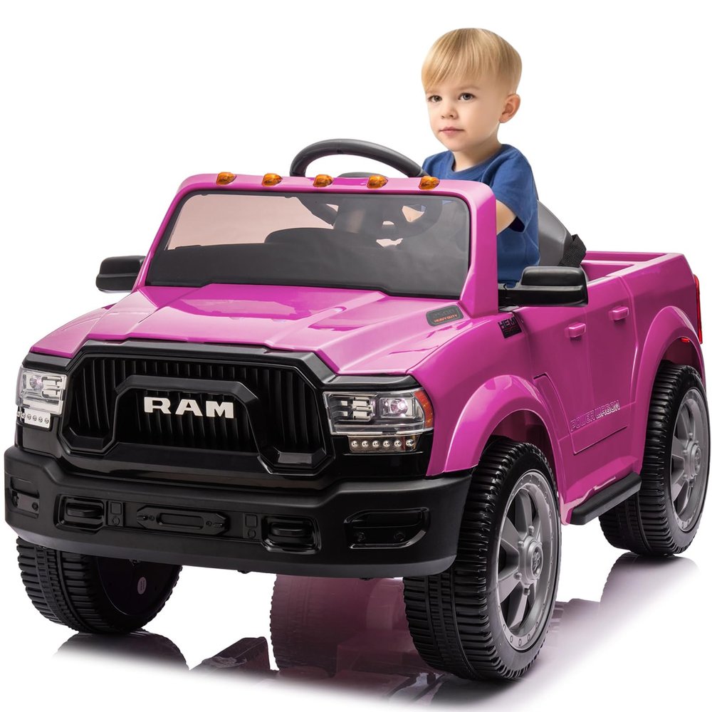 12V Ride on Toys for Kids 4-8, Licensed Ram 2500, Electric Car for Kids, with Remote Control, LED Light/Music/MP3, Back Storage & Cup Holder, Suitable for 3+ (Pink)