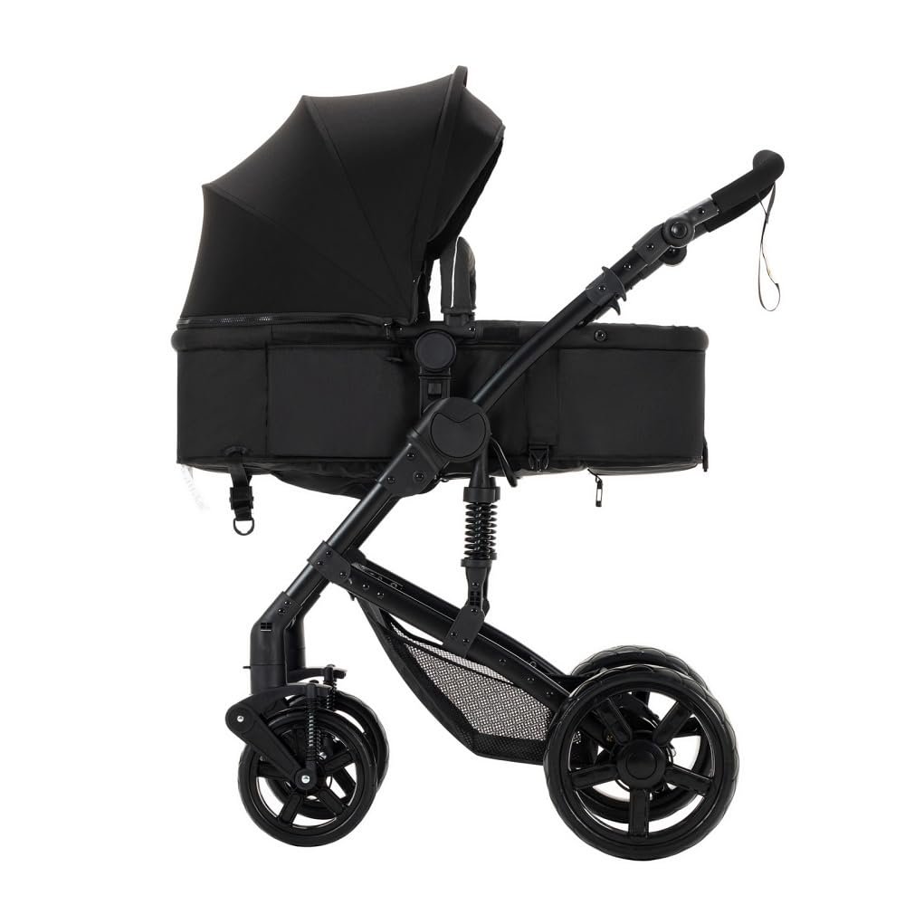 2 in 1 Baby Stroller,Convertible Infant Stroller for Newborn and Toddler with Triangular Frame & Dual Spring Suspension,One-Click Folding(Black)