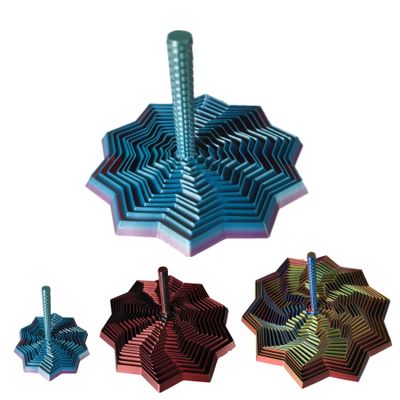 3D Printed Expanded Sensory Fidget StarStress-Relief Spinning Tower Toy with Handle Frustration Star Toy, for Office desks as a Stress-Relief Gifts (Rainbow, L-25rings)