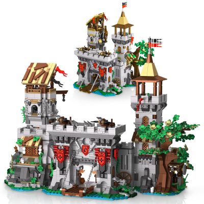 2 in 1 Medieval Castle Building Set, 2568 PCS Knight Fortress Building Blocks Set with Watch Tower, Liftable Portcullis and Crossbow, Modular Architecture Model Kit, Gift for Adults Men Teen Boys