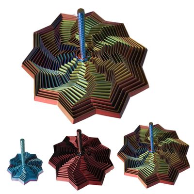 3D Printed Expanded Sensory Fidget StarStress-Relief Spinning Tower Toy with Handle Frustration Star Toy, for Office desks as a Stress-Relief Gifts (Red-Blue-Cyan, L-25rings)
