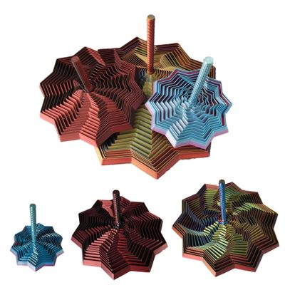 3D Printed Expanded Sensory Fidget StarStress-Relief Spinning Tower Toy with Handle Frustration Star Toy, for Office desks as a Stress-Relief Gifts (3 Colors in Different Sizes, 3 Sizes)