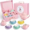 Porcelain Tea Set for Toddlers, Tea Party Set for Little Girls, Kids Tea Set Kitchen Pretend Play, Princess Tea Time Playset with Teapot Cups Carry Case, Toddler Girl Toys Birthday Gifts Age 3+ view 1