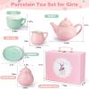 Porcelain Tea Set for Toddlers, Tea Party Set for Little Girls, Kids Tea Set Kitchen Pretend Play, Princess Tea Time Playset with Teapot Cups Carry Case, Toddler Girl Toys Birthday Gifts Age 3+ view 2
