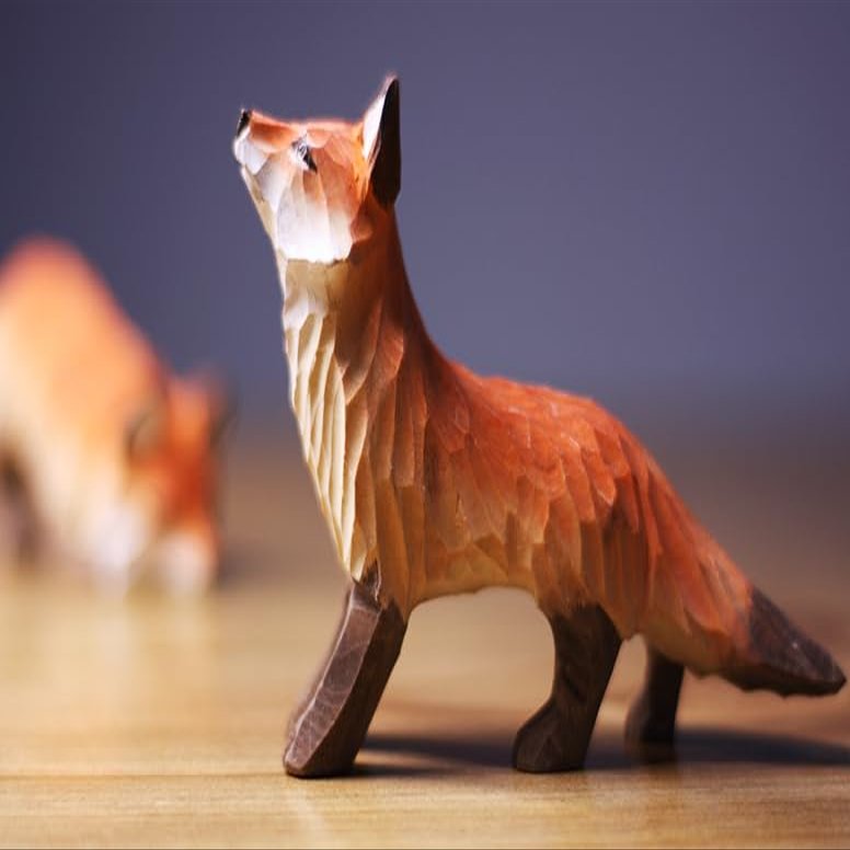 Handmade Solid Wood Fox Carving Ornament