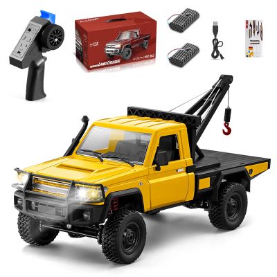 Authticar RC Crawler, 1:12 Scale New Upgrade MN82-T RC Truck Crane, 4WD LC79 Off Road Remote Control Pickup with Lights All Terrain Wrecker Vehicle for Teens Adults (Yellow)