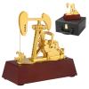 Electric Metal Oil Well Pump Jack Model, Industrial Desk Decor Golden Plated Finish & Red Wood Base,Science Eductional for Teens view 1