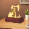 Electric Metal Oil Well Pump Jack Model, Industrial Desk Decor Golden Plated Finish & Red Wood Base,Science Eductional for Teens view 2