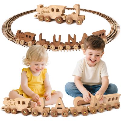 Woodemon Personalized Wooden Alphabet Train, Custom Magnetic Name Puzzle Educational Toy for Toddlers Ages 2-5, Birthday Christ mas Gifts