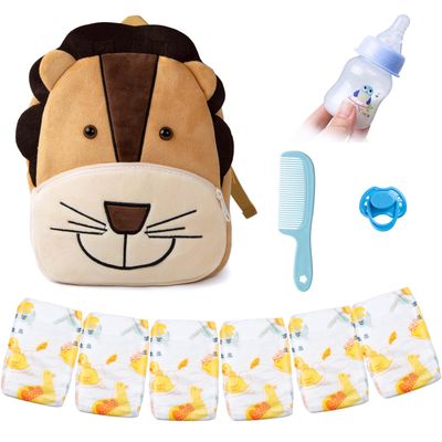 10 Pcs Reborn Baby Doll Diaper Bag Accessories Set for 17-22 Inch Baby Dolls with Diaper Backpack Feeding Set Blue Pacifier Bottle Comb Newborn Girl & Boy