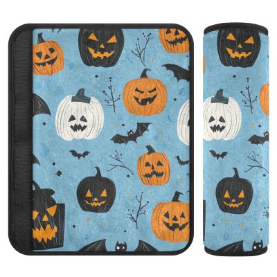 Car Seat Belt Pads Covers Set of 2 Soft Car Seatbelt Shoulder Cover for Adults Youth Kids S Hallowmas All Saints' Day Pattern Blue
