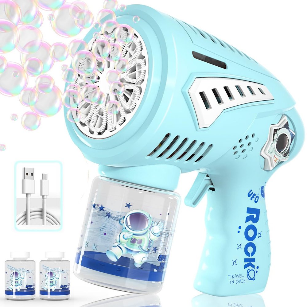 Big Bubble Gun - Rechargeable Bubble Machine for Kids, Make Larger Bubbles, 1200mAh USB-C Charge, LED Light - Bubble Toys Gifts Ages 3+ for Boys, Girls, Easter, Outdoor, Birthday Favor, Party Use