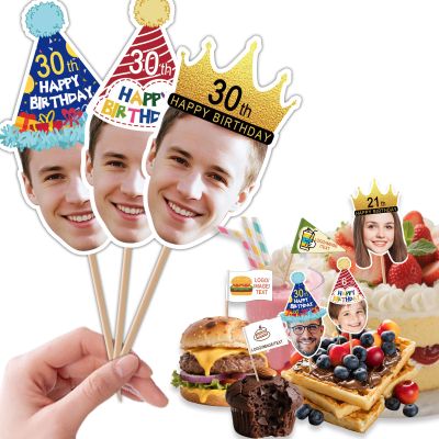 100pcs Custom Toothpick Flags for Food Personalized Cupcake Toppers with Picture Logo Text Customized Food Labels for Party Sandwich Hamburger Dessert Fruit,Cupcake Cutouts