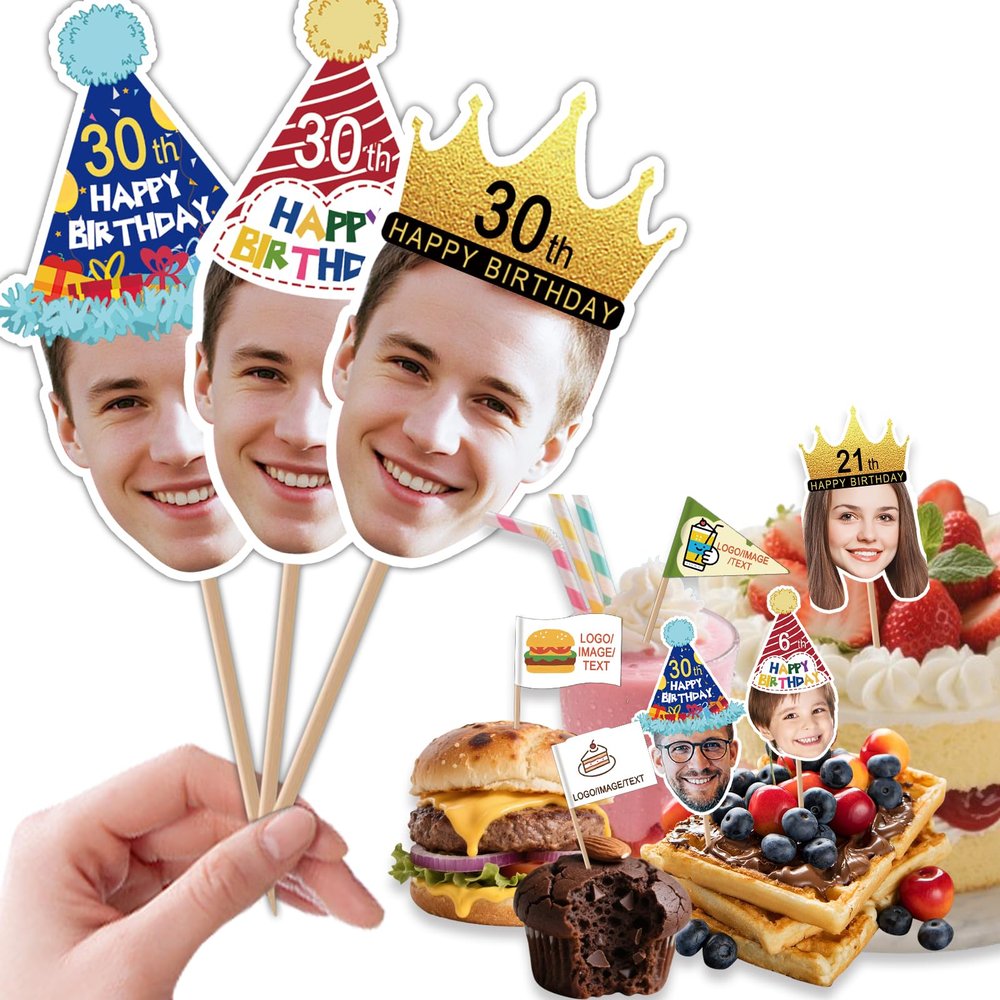 100pcs Custom Toothpick Flags for Food Personalized Cupcake Toppers with Picture Logo Text Customized Food Labels for Party Sandwich Hamburger Dessert Fruit,Cupcake Cutouts