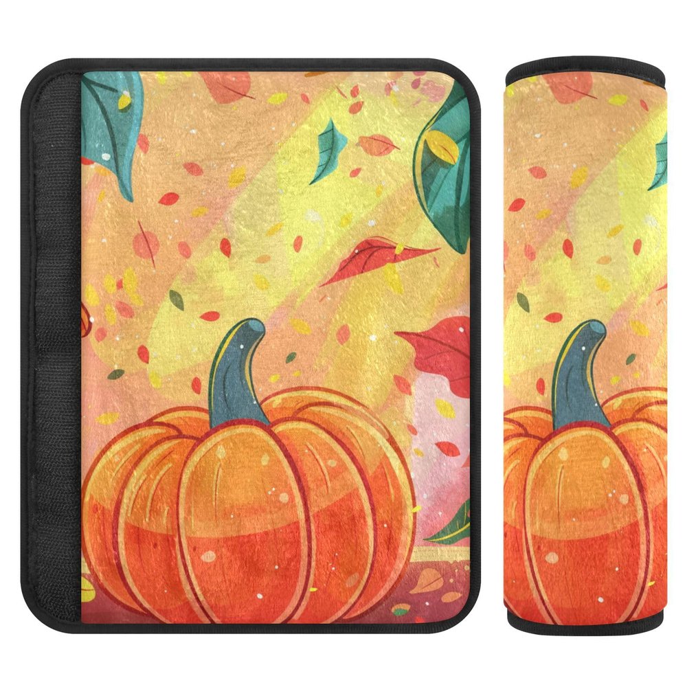 Car Seat Belt Covers Set of 2 Soft Car Safety Seat Belt Strap Shoulder Pad for Adults Youth Kids S Happy Thanksgiving Colorful Leaves and Pumpkin
