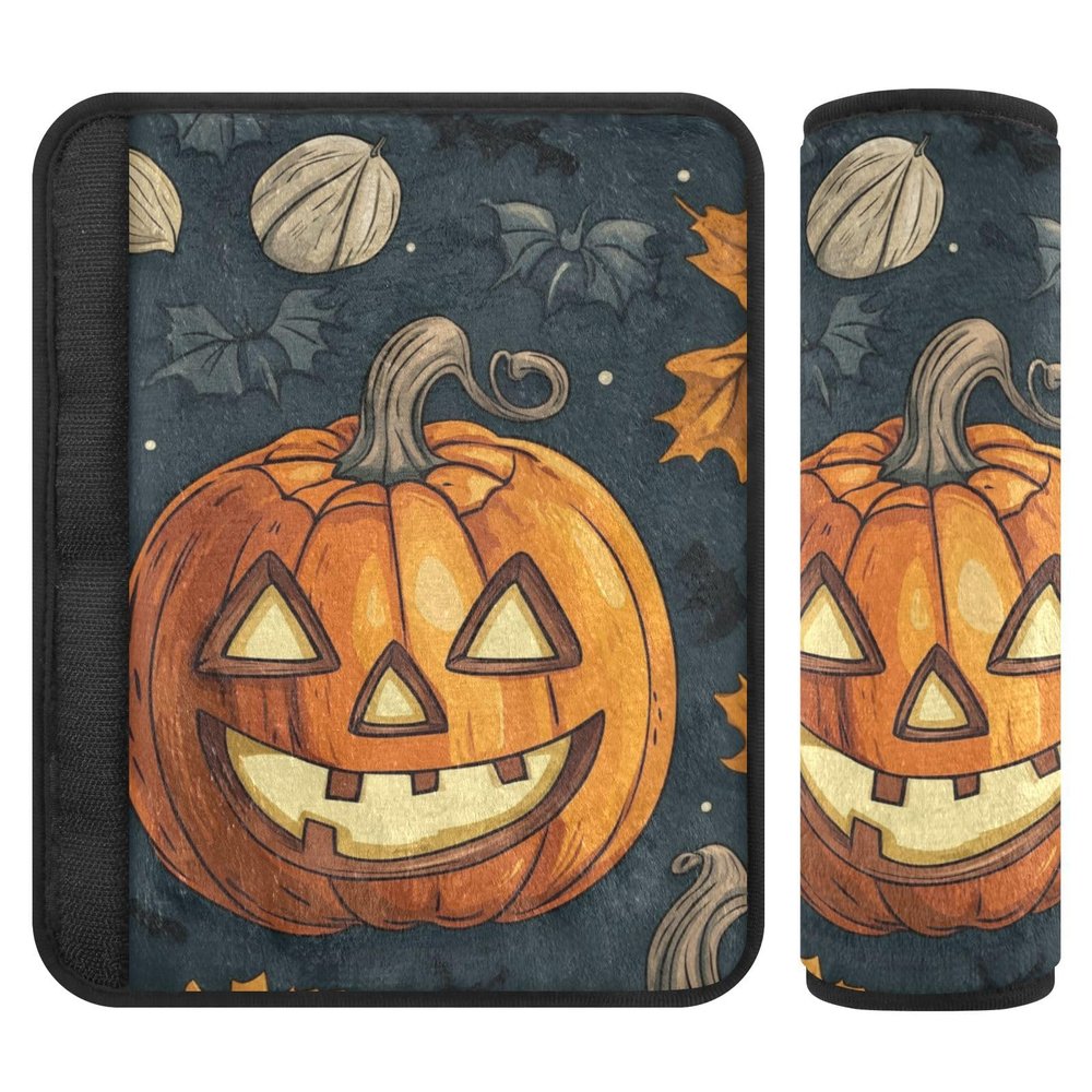 Car Seat Belt Pads Covers 2 Piecing Breathable Child Safety Seat Shoulder Strap Cover for Women Men Kids S Happy Halloween Pattern Pumpkin and Hazelnut