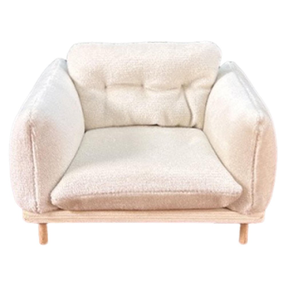 1: 12 Dollhouse Armchair Scene Decoration Dollhouse Accessory Realistic Living Room Decor Modern Mini Sofa Model Collection, White