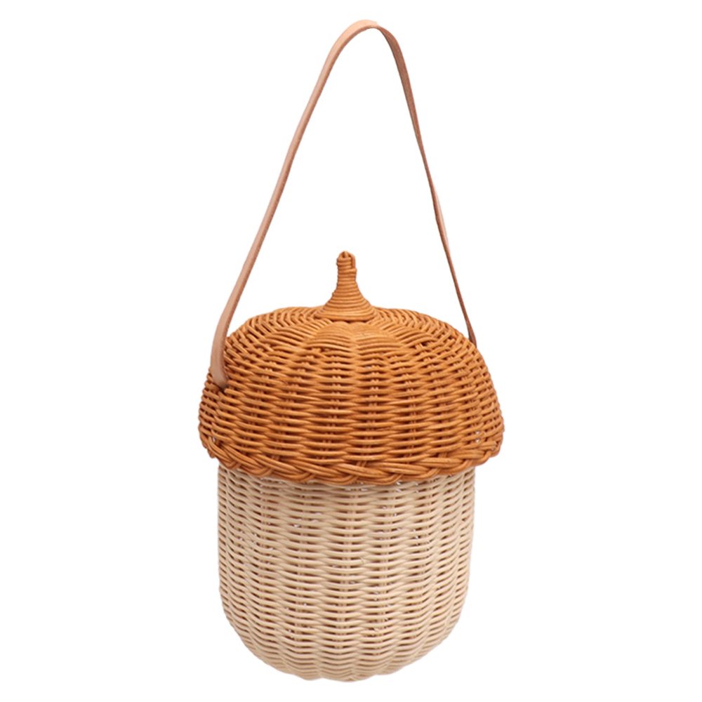 Kids Rattan Storage Basket, Acorn Shaped Bag Rattan Storage Basket Shoulder Crossbody Bag for Boys Girls Photography Props (Large Handbag)