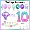 10th Mermaid Birthday Decoration,Metallic Purple Pink Green Blue Latex Balloons for Girls Party Decoration Number 10 Seashell Foil Balloons Banner Cake Topper Sea Decorations for 10 Year Old view 2