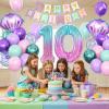 10th Mermaid Birthday Decoration,Metallic Purple Pink Green Blue Latex Balloons for Girls Party Decoration Number 10 Seashell Foil Balloons Banner Cake Topper Sea Decorations for 10 Year Old view 3