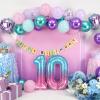 10th Mermaid Birthday Decoration,Metallic Purple Pink Green Blue Latex Balloons for Girls Party Decoration Number 10 Seashell Foil Balloons Banner Cake Topper Sea Decorations for 10 Year Old view 4