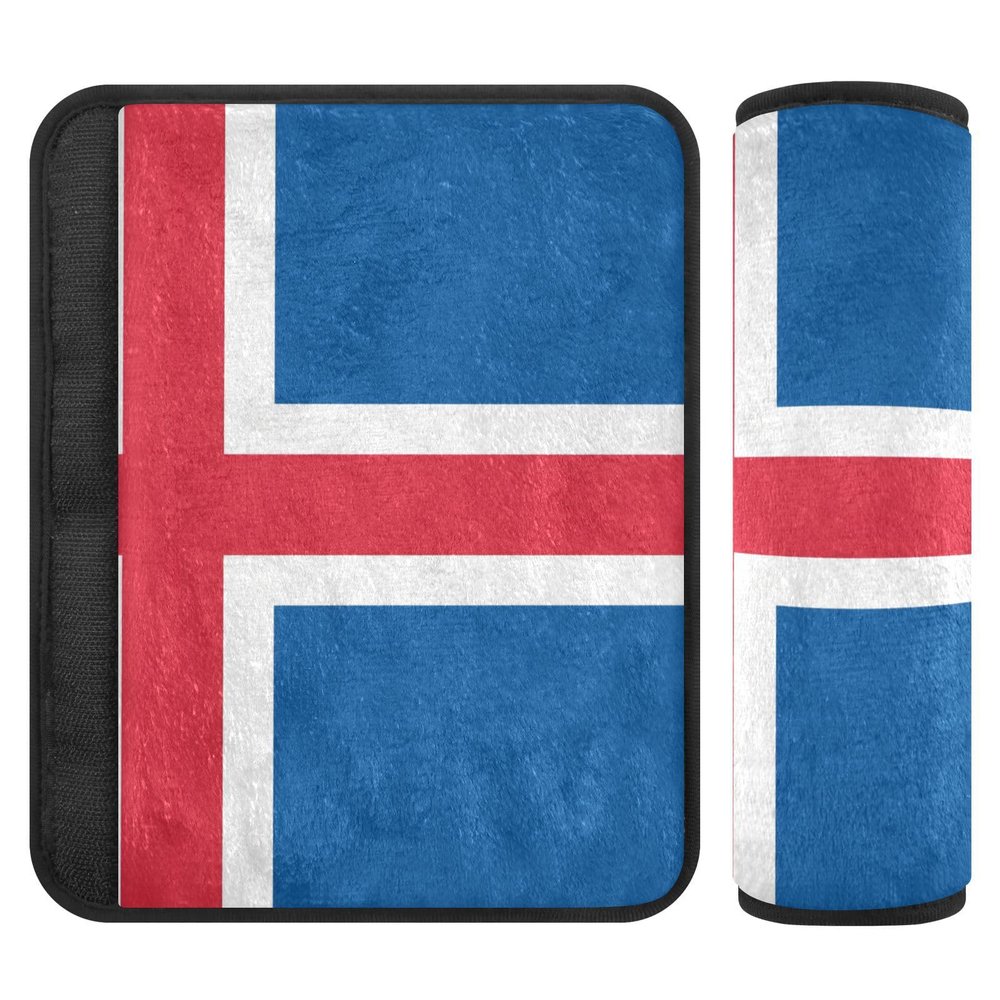 Car Seat Belt Pads Covers 2 Piecing Breathable Seat Belt Shoulder Strap Covers Pad for Adults and Kids S Iceland Flag Pattern Decor Print