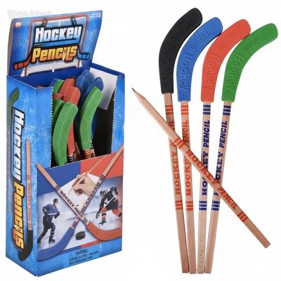 9 Inch Hockey Stick Pencils with Removable Erasers, Assorted Colors, 24 Count