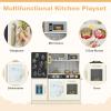 HONEY JOY Kids Kitchen Playset, Wooden Little Chef Pretend Toy Kitchen Set w/Chalkboard, Telephone, Utensils, Oven, Microwave, Sink, Storage, Play Kitchen for Toddlers Boys Girls, Cream view 2