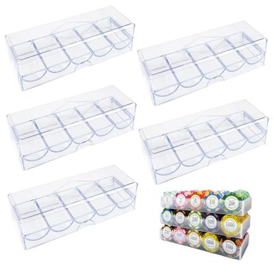 Jorzer Poker Chip Case, Clear Plastic Poker Chip Tray with Lid, 5Pcs Multi-Use Storage Display Case for Gambling, Parties or Home.