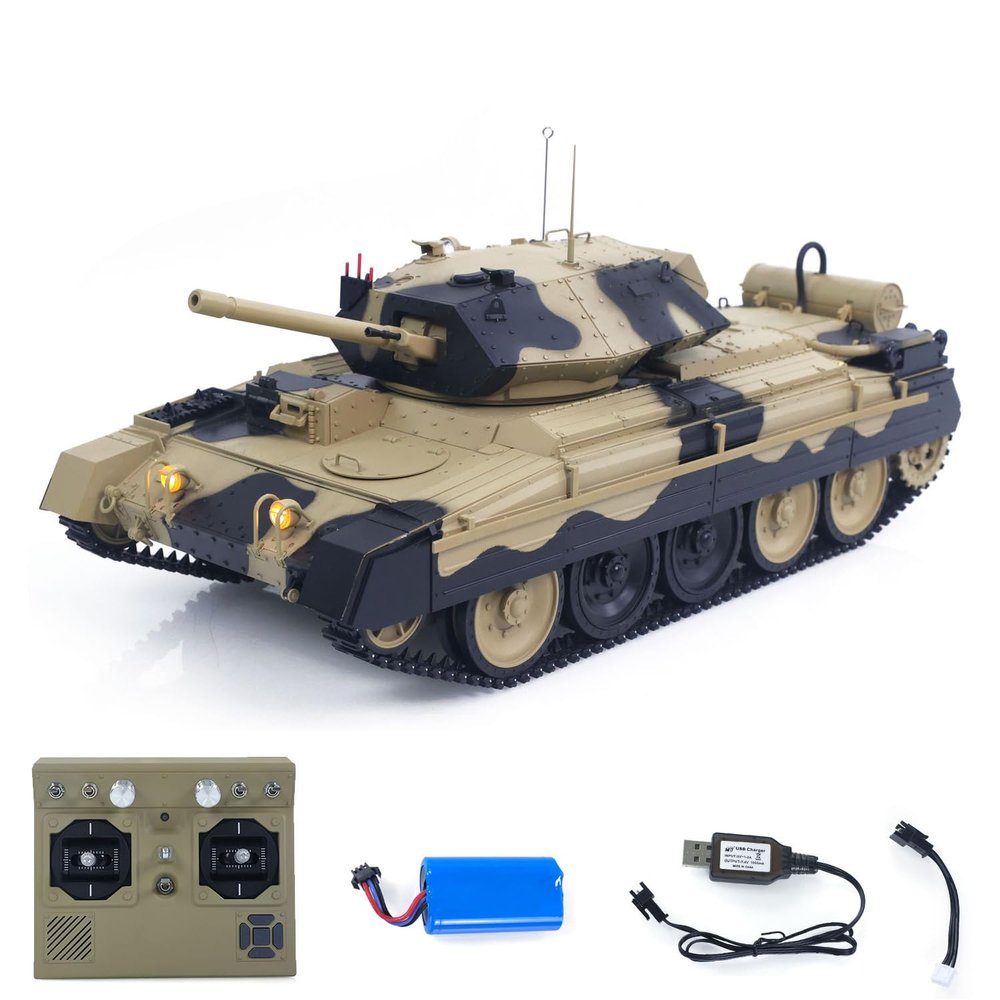 TOUCAN RC HOBBY US in Stock 1/16 2.4G RC Military Tank Crusader MK III Wireless Control Battle Tank Model 360Turret Rotary Smoke Sound Lights RTR for Ages 14+