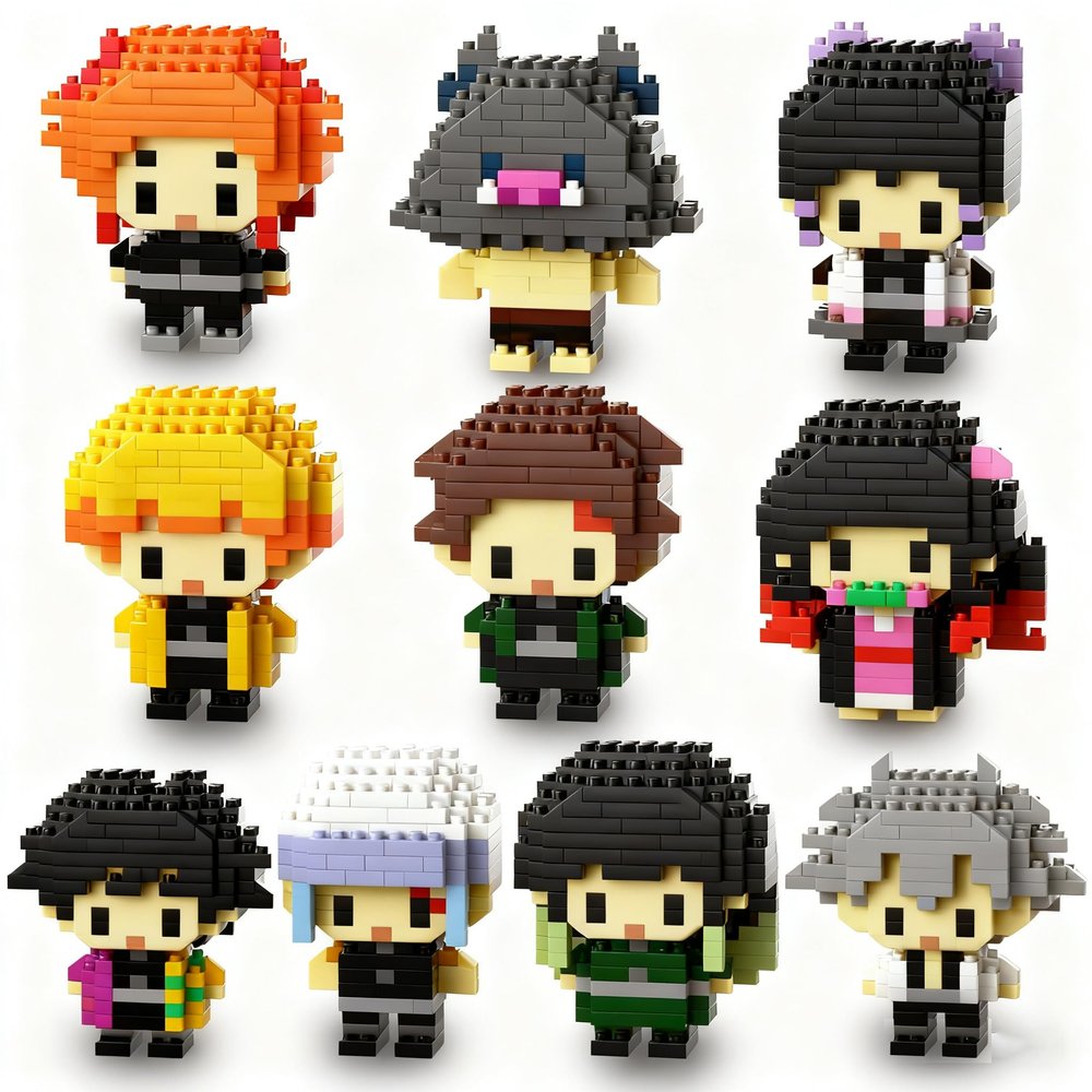 10 Kill Demon Anime Figures Building Block Kit Set, Top Popular Monster Slayer Characters Micro Brick Models Head, Japanese Manga Toy Merch Collectible Valentine's Day Gift for Fans, Teen 14+(2000PCS)