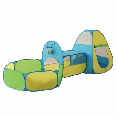 3 in 1 Kids Play Tent with Tunnel & Ball Pit,Pop Up Indoor/Outdoor Playhouse for Boys and Girls,Crawling Tunnel Toy with Fun Toss It Game Zone,Easy Setup Foldable Carry Bag (Balls Not Included)