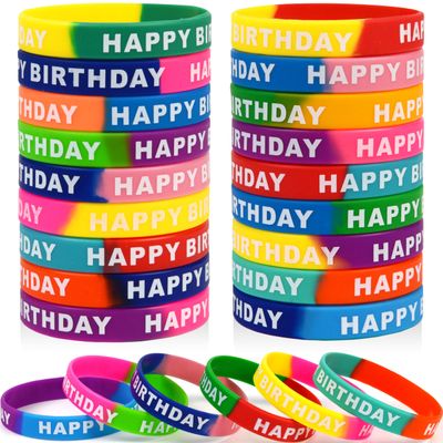 Neureyte 352 Pieces Birthday Rubber Bracelets (22 Styles),Bulk Colored Silicone Wristbands for Students Teachers Classroom Reward Gifts, Birthday Decorations Party Favors Supplies
