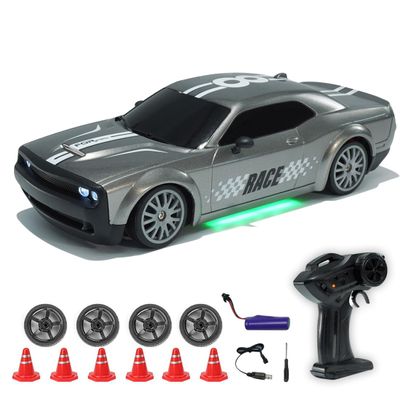1:20 Scale 4WD High Speed RC Drift Car with LED Lights, 20KM/H Racing Model (FQD15 Silver Gray)