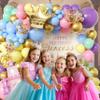 102pcs Princess Balloon Garland Arch Kit with Giant Pink Castle & Gold Crown Foil Balloons, 18/12/10/5 Inch Macaron Pastel Rainbow Latex for Girls Birthday, Fairytale Baby Shower view 3