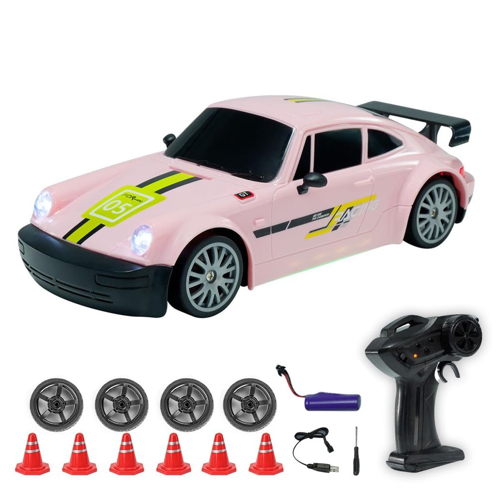 1:20 Scale 4WD High Speed RC Drift Car with LED Lights, 20KM/H Racing Model (FQD13 Pink)