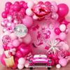 106pcs Hot Pink Balloon Garland Arch Kit with Giant Lipstick, Kiss Lips & Disco Ball Foil Balloons, 18/12/10/5 Inch Metallic Pink & Silver Star for Bachelorette, Galentine's, Fashion Doll Theme view 1