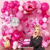 106pcs Hot Pink Balloon Garland Arch Kit with Giant Lipstick, Kiss Lips & Disco Ball Foil Balloons, 18/12/10/5 Inch Metallic Pink & Silver Star for Bachelorette, Galentine's, Fashion Doll Theme view 3