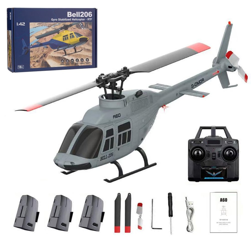 A60 1/42 206 90-Class RC Helicopter for Adults, 2.4G 4CH Flybarless Single-Rotor Remote Control Helicopter with Optical Flow Altitude Hold, RC Aircraft Model Toy Gift -RTF